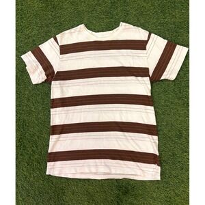 Katin Mens Striped Short Sleeve T-Shirt Cream Brown Cotton Crew Neck Large